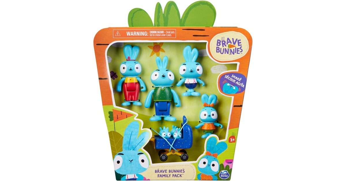 Spin Master Brave Bunnies Family 5er Pack mit Actionfiguren der Hasenfamilie, Spielfigur(Ma, Pa, Bop, Boo und die Babies im Kinderwagen, Spielzeug für Jungen und Mädchen ab 3 Jahren)