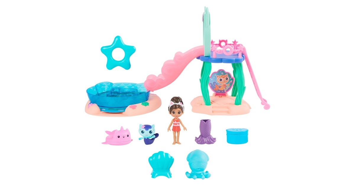 Spin Master DreamWorks Gabby's Dollhouse Cat Adventures - Purrific Pool Party Spielset, Kulisse(mit Gabby- und Meerkätzchen-Figur)