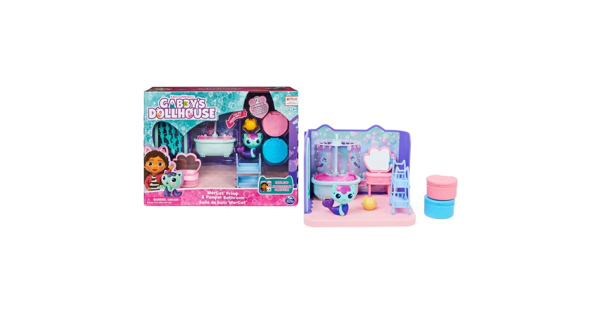 Spin Master Gabby's Dollhouse Deluxe Room Badezimmer, Spielfigur(mit Meerkätzchen-Figur)