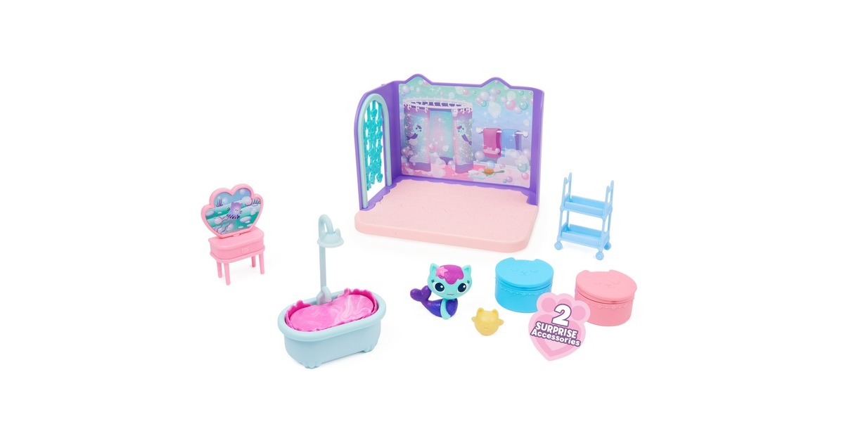Spin Master Gabby's Dollhouse Deluxe Room Badezimmer, Spielfigur(mit Meerkätzchen-Figur)