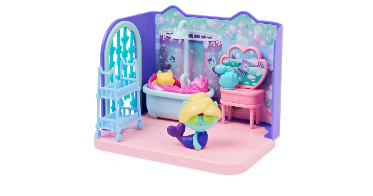 Spin Master Gabby's Dollhouse Deluxe Room Badezimmer, Spielfigur(mit Meerkätzchen-Figur)