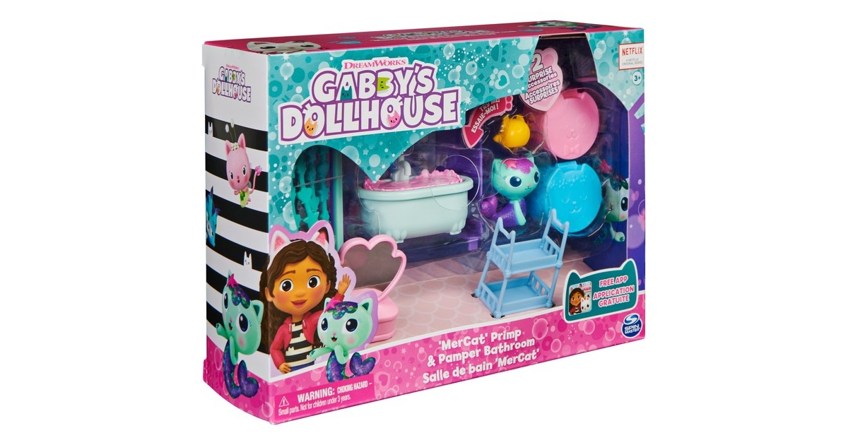 Spin Master Gabby's Dollhouse Deluxe Room Badezimmer, Spielfigur(mit Meerkätzchen-Figur)
