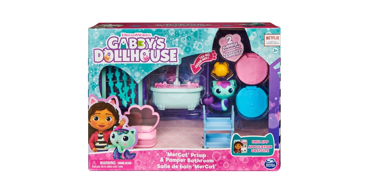 Spin Master Gabby's Dollhouse Deluxe Room Badezimmer, Spielfigur(mit Meerkätzchen-Figur)