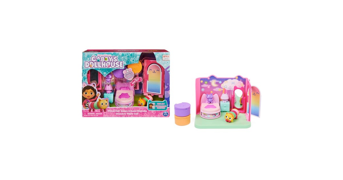 Spin Master Gabby's Dollhouse Deluxe Room Schlafzimmer , Spielfigur(mit Kuschelkatze Pillow Cat-Figur)
