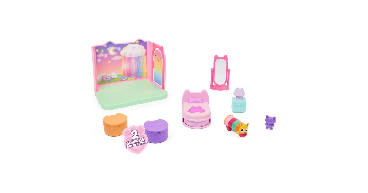 Spin Master Gabby's Dollhouse Deluxe Room Schlafzimmer , Spielfigur(mit Kuschelkatze Pillow Cat-Figur)