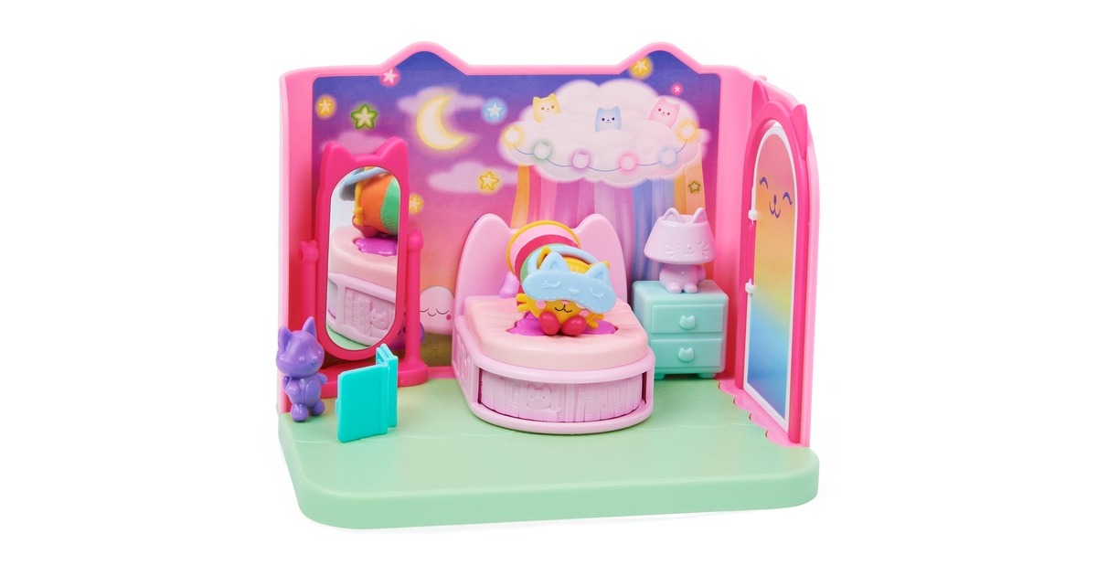 Spin Master Gabby's Dollhouse Deluxe Room Schlafzimmer , Spielfigur(mit Kuschelkatze Pillow Cat-Figur)