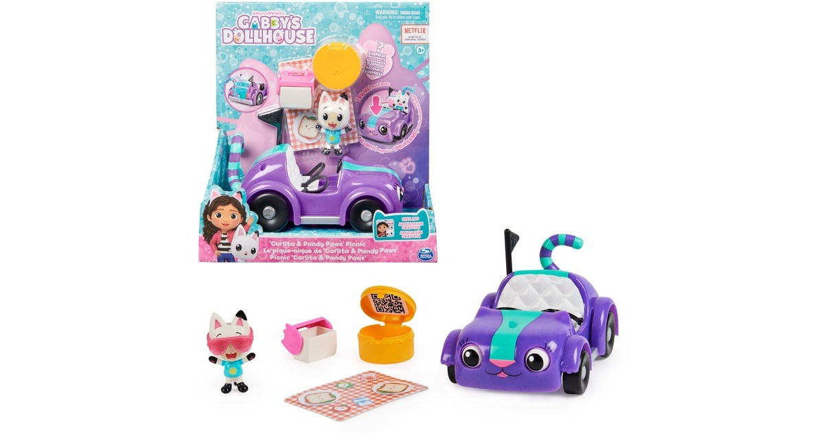 Spin Master Gabby's Dollhouse - Carlita-Spielzeugauto mit Pandy Paws Figur, Spielfahrzeug