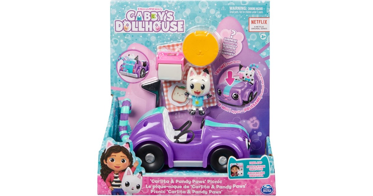 Spin Master Gabby's Dollhouse - Carlita-Spielzeugauto mit Pandy Paws Figur, Spielfahrzeug