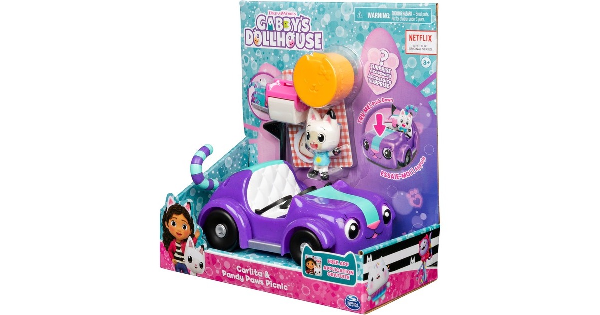 Spin Master Gabby's Dollhouse - Carlita-Spielzeugauto mit Pandy Paws Figur, Spielfahrzeug