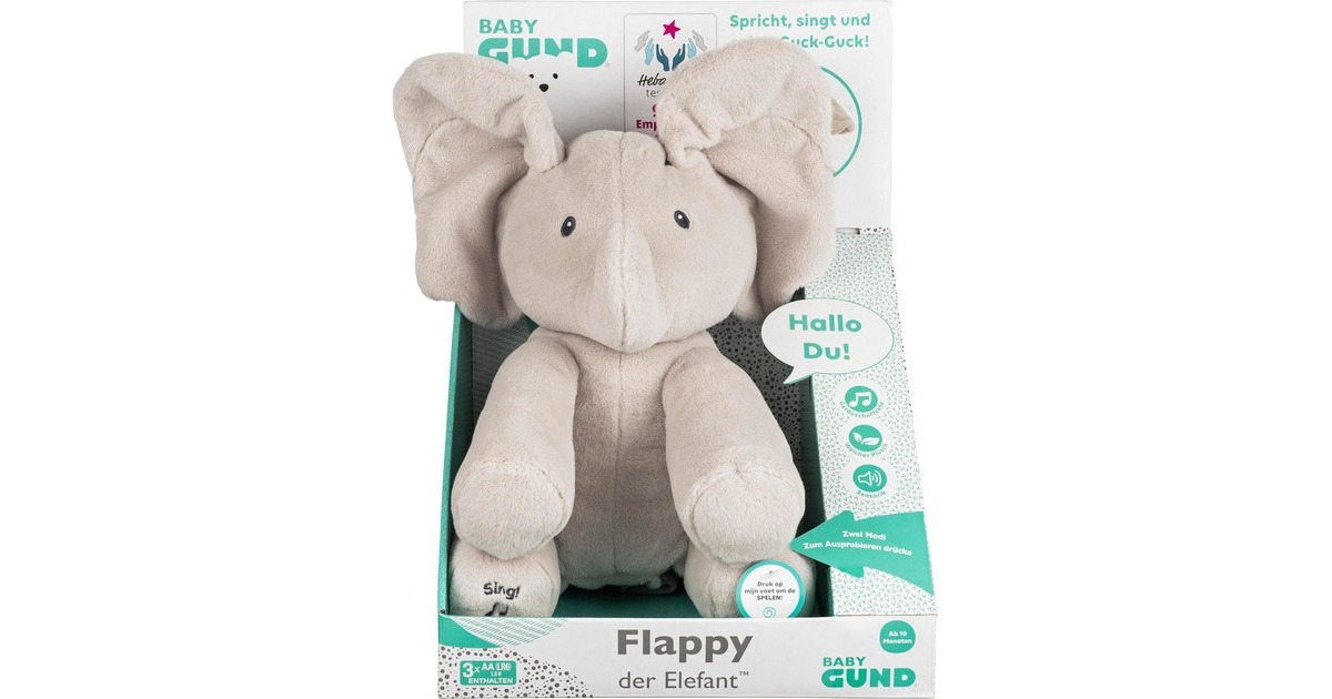 Spin Master Gund - Flappy interaktiver Elefant, Kuscheltier(grau, 30 cm)