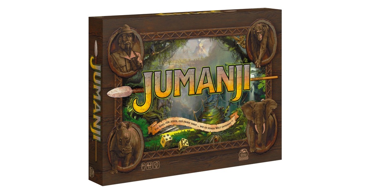 Spin Master Jumanji - deutsche Neuauflage, Brettspiel(das actiongeladene Familienspiel für 2–4 mutige Abenteurer ab 8 Jahren)