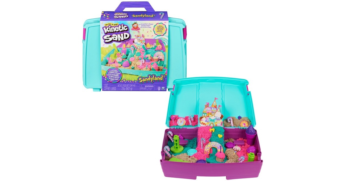 Spin Master Kinetic Sand - Sandyland Sandkoffer, Spielsand(3 verschiedene Farben, insg. 907 Gramm Sand)