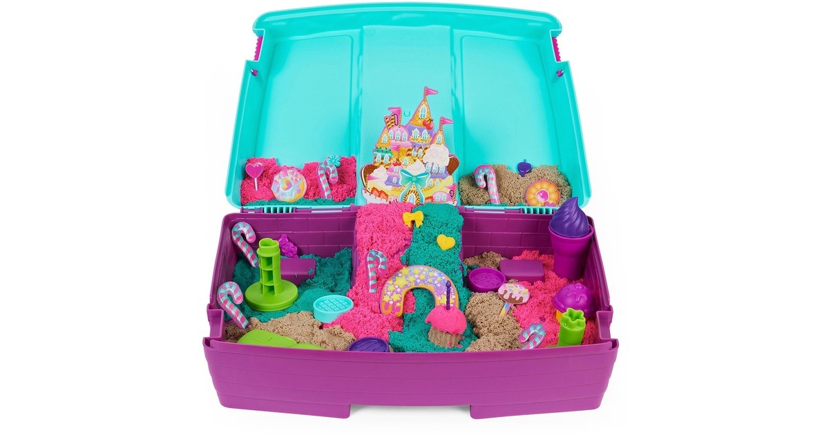 Spin Master Kinetic Sand - Sandyland Sandkoffer, Spielsand(3 verschiedene Farben, insg. 907 Gramm Sand)