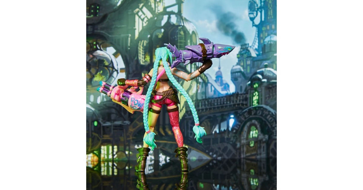 Spin Master League of Legends - 10cm Actionfiguren 5er Pack , Spielfigur(Vi, Caitlyn, Ekko, Heimerdinger und exklusiver Jinx, jeweils mit Accessoires, Ausstellungssockel)