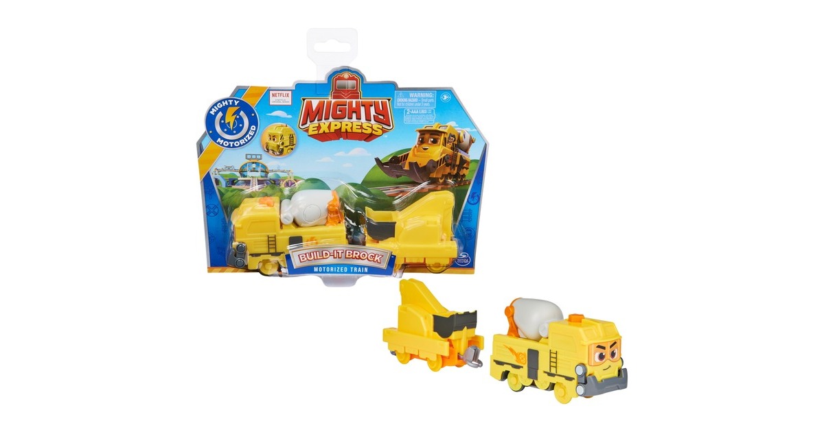 Spin Master Mighty Express Motorisierter Zug Baut-es Bruno mit Güterwaggon, Spielfahrzeug(gelb/grau)