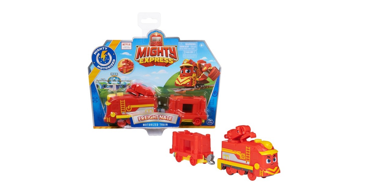 Spin Master Mighty Express Motorisierter Zug Frachter Nick mit Güterwaggon, Spielfahrzeug(rot/gelb)