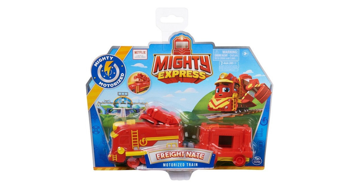 Spin Master Mighty Express Motorisierter Zug Frachter Nick mit Güterwaggon, Spielfahrzeug(rot/gelb)