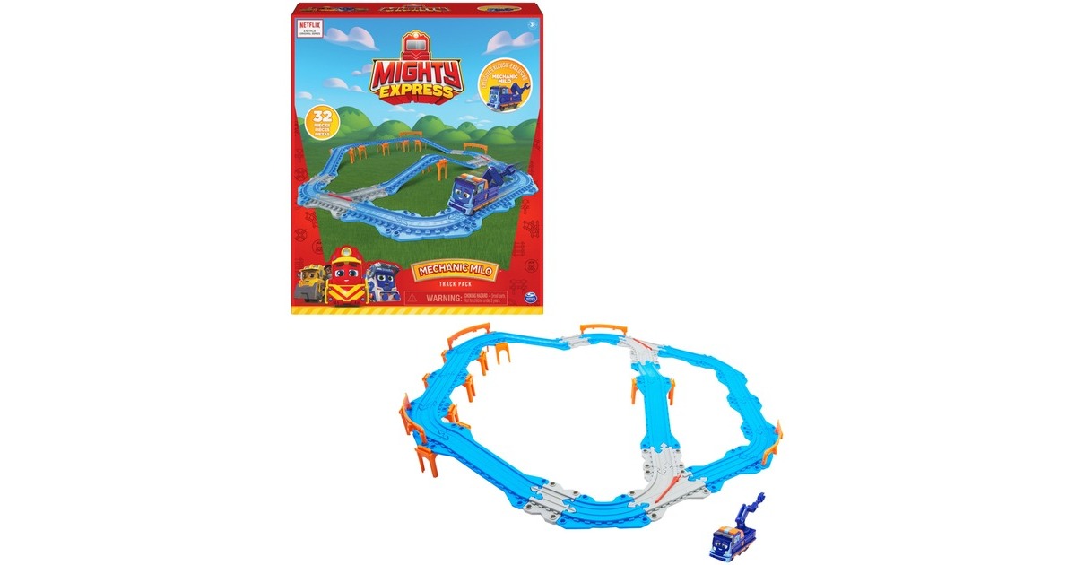 Spin Master Mighty Express Schienen-Set mit Push-and-Go Zug Mechaniker Milo, Spielfahrzeug