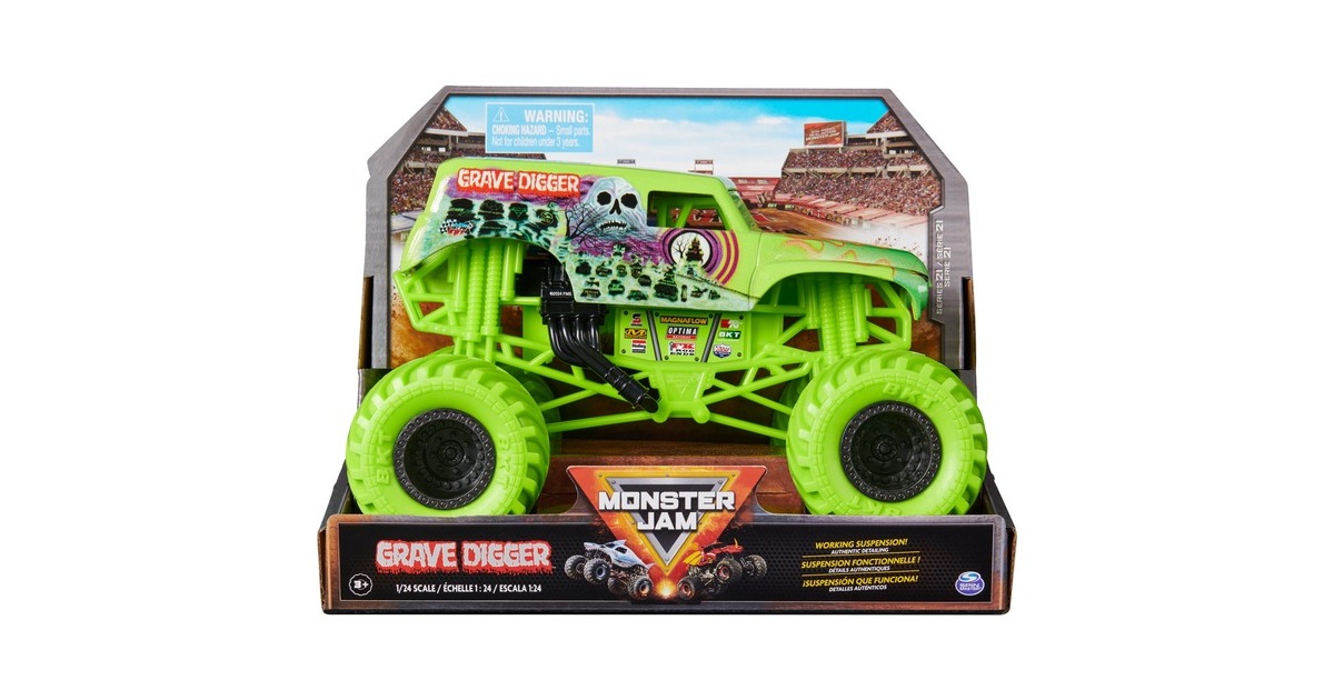 Spin Master Monster Jam - Offizieller Grave Digger Monster Truck, Spielfahrzeug(Maßstab 1:24)