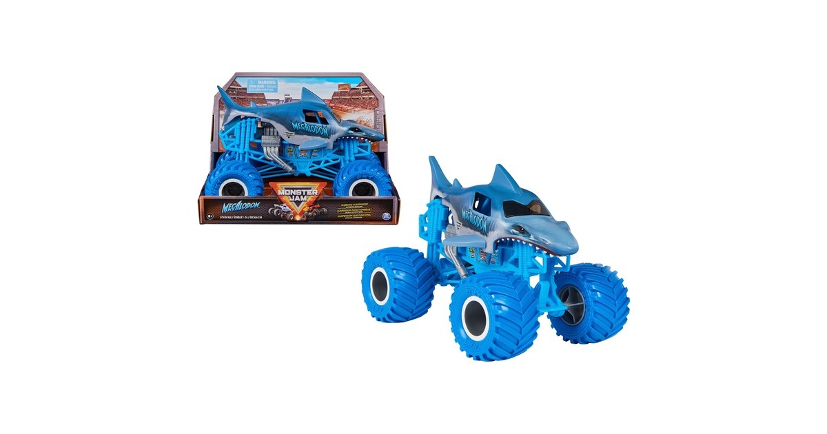 Spin Master Monster Jam - Offizieller Megalodon Monster Truck, Spielfahrzeug(Maßstab 1:24)