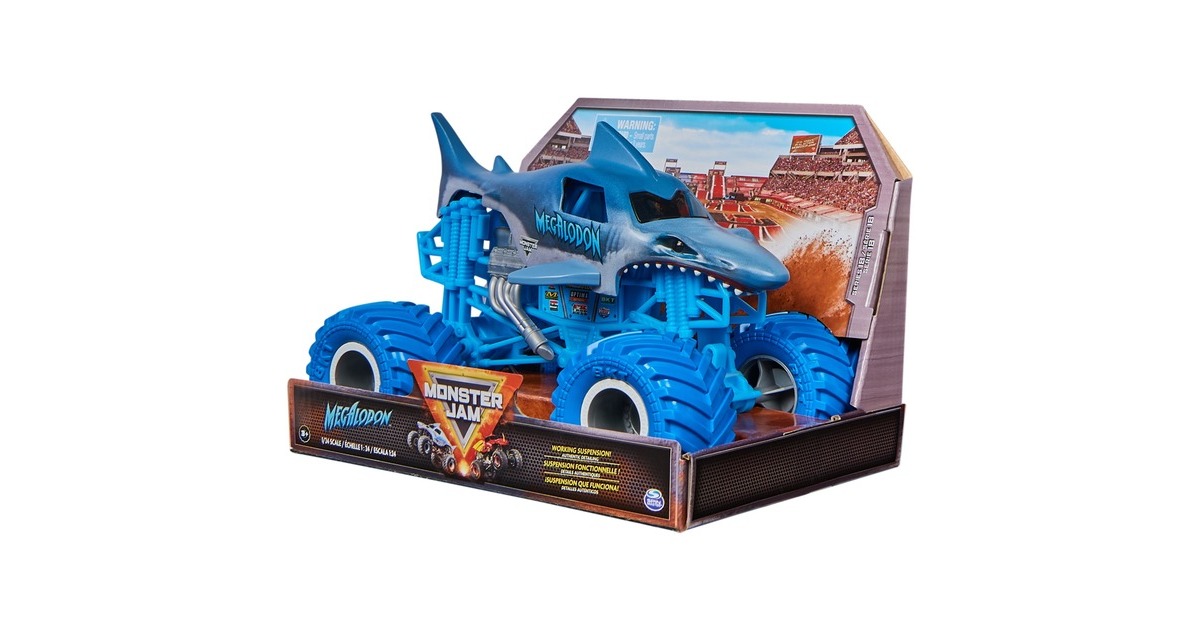 Spin Master Monster Jam - Offizieller Megalodon Monster Truck, Spielfahrzeug(Maßstab 1:24)