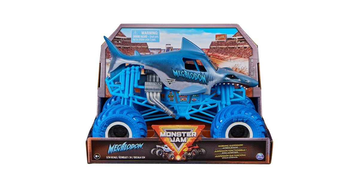 Spin Master Monster Jam - Offizieller Megalodon Monster Truck, Spielfahrzeug(Maßstab 1:24)