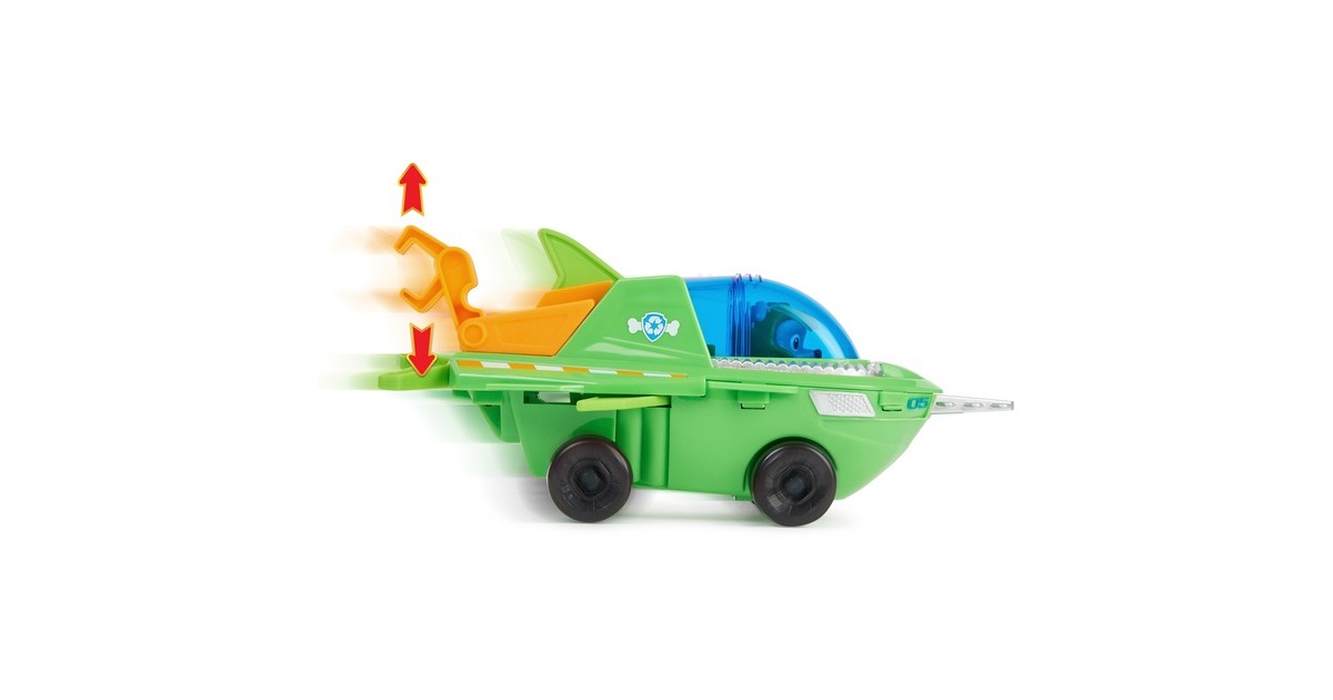 Spin Master PAW Patrol Aqua Pups - Basis Fahrzeug im Sägefisch-Design mit Rocky-Welpenfigur, Spielfahrzeug