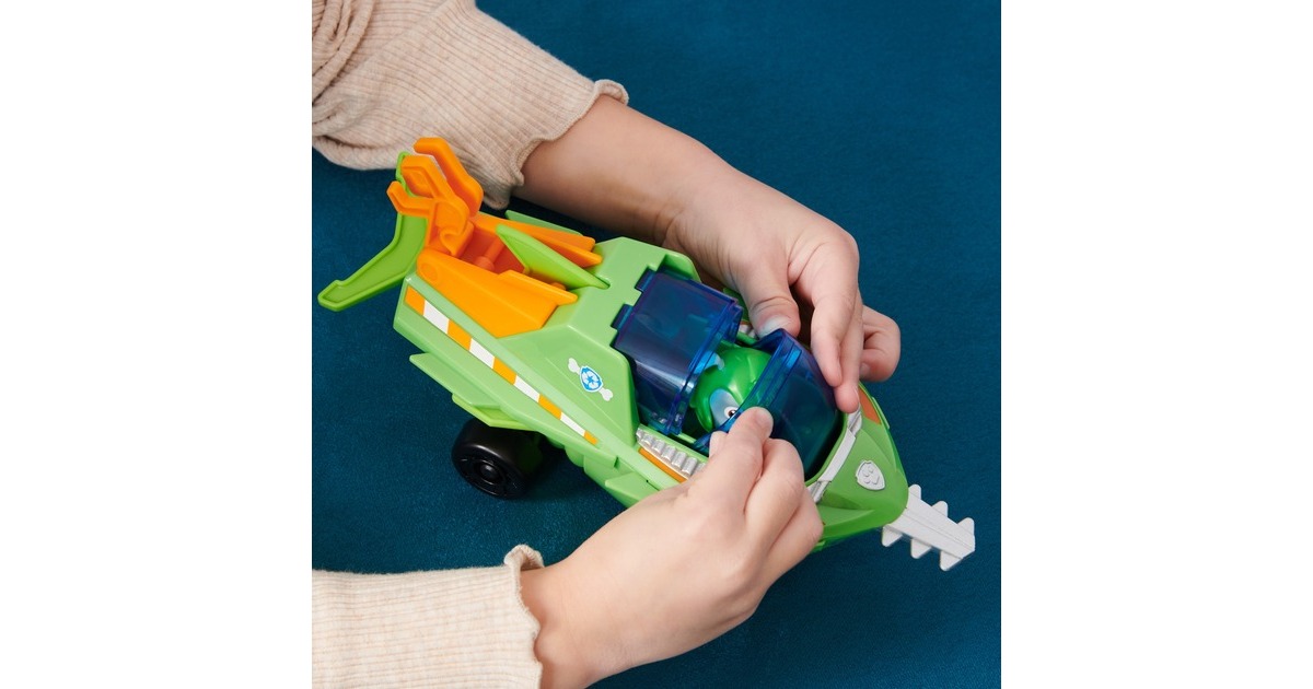 Spin Master PAW Patrol Aqua Pups - Basis Fahrzeug im Sägefisch-Design mit Rocky-Welpenfigur, Spielfahrzeug
