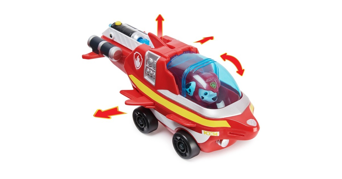 Spin Master Paw Patrol Aqua Pups - Basis Fahrzeug im Delfin-Design mit Marshall-Welpenfigur, Spielfahrzeug