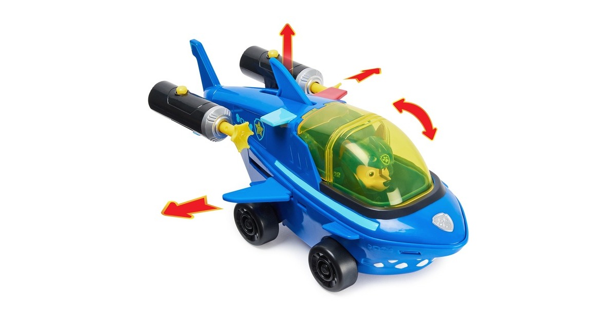Spin Master Paw Patrol Aqua Pups - Basis Fahrzeug im Hai-Design mit Chase-Welpenfigur, Spielfahrzeug