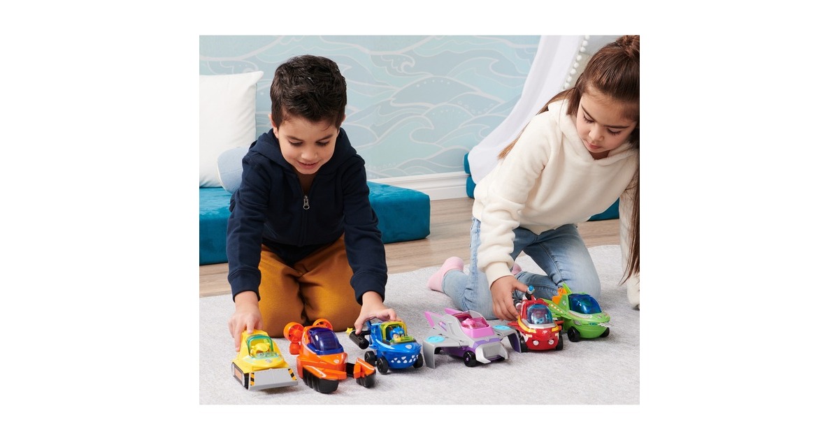 Spin Master Paw Patrol Aqua Pups - Basis Fahrzeug im Hammerhai-Design mit Rubble-Welpenfigur, Spielfahrzeug