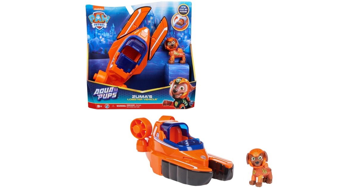 Spin Master Paw Patrol Aqua Pups - Basis Fahrzeug im Hummer-Design mit Zuma-Welpenfigur, Spielfahrzeug
