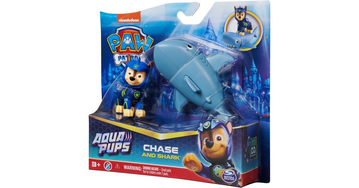 Spin Master Paw Patrol Aqua Pups - Hero Pups-Set mit Chase-Welpenfigur und Hai-Figur, Spielfigur