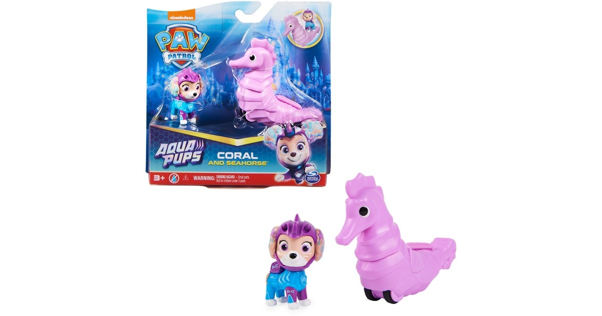Spin Master Paw Patrol Aqua Pups - Hero Pups-Set mit Coral-Welpenfigur und Seepferd-Figur, Spielfigur