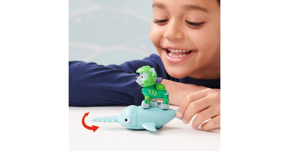 Spin Master Paw Patrol Aqua Pups - Hero Pups-Set mit Rocky-Welpenfigur und Sägefisch-Figur, Spielfigur