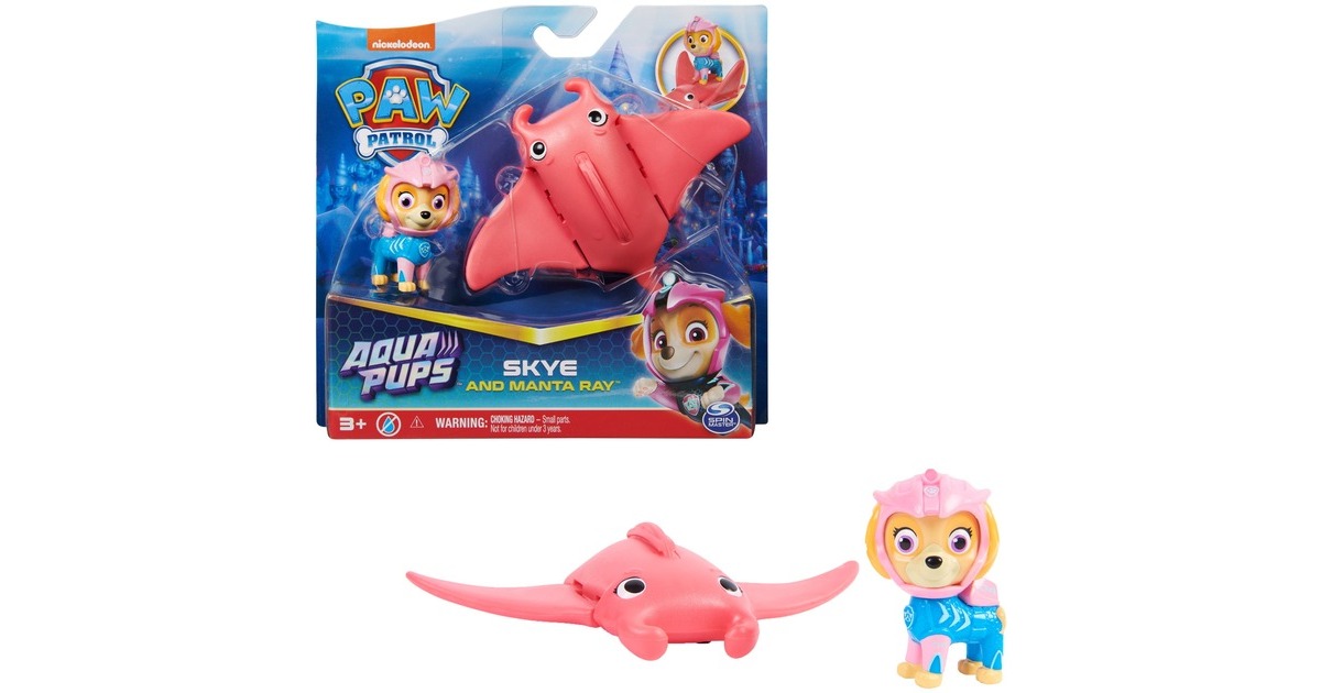Spin Master Paw Patrol Aqua Pups - Hero Pups-Set mit Skye-Welpenfigur und Rochen-Figur, Spielfigur