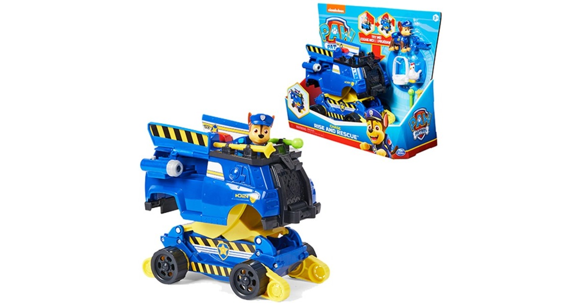 Spin Master Paw Patrol Chases Rise and Rescue wandelbares Spielzeugauto, Spielfahrzeug(blau/gelb, Inkl. Actionfiguren und Zubehör)
