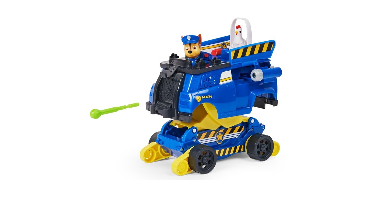 Spin Master Paw Patrol Chases Rise and Rescue wandelbares Spielzeugauto, Spielfahrzeug(blau/gelb, Inkl. Actionfiguren und Zubehör)