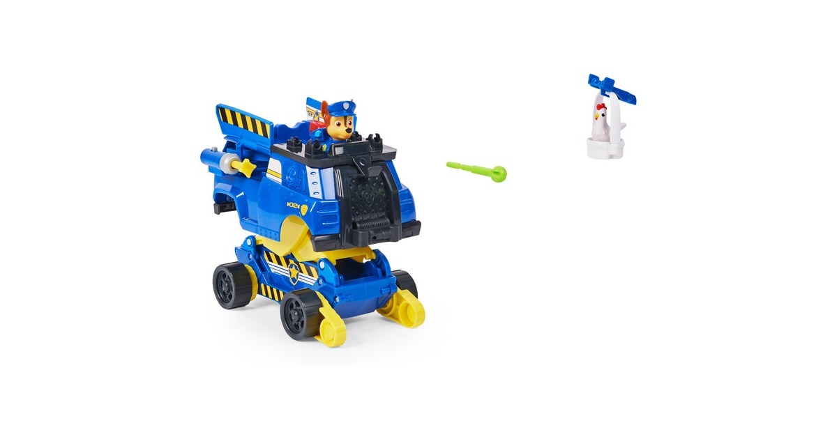 Spin Master Paw Patrol Chases Rise and Rescue wandelbares Spielzeugauto, Spielfahrzeug(blau/gelb, Inkl. Actionfiguren und Zubehör)