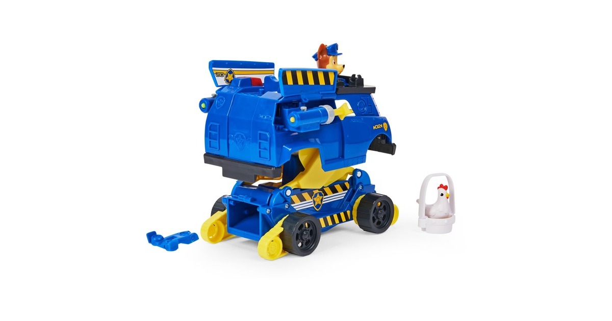 Spin Master Paw Patrol Chases Rise and Rescue wandelbares Spielzeugauto, Spielfahrzeug(blau/gelb, Inkl. Actionfiguren und Zubehör)