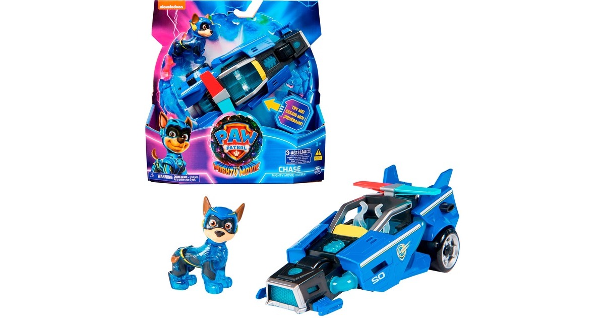 Spin Master Paw Patrol Mighty Kinofilm - Basis Fahrzeug von Chase mit Welpenfigur, Spielfahrzeug