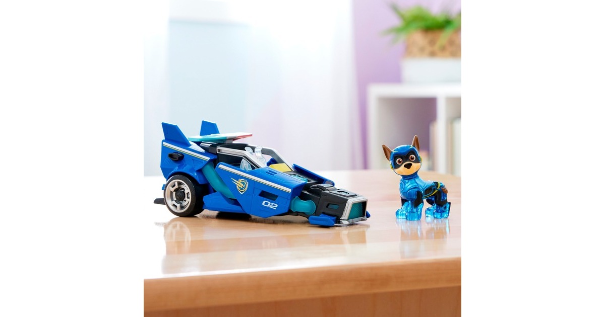 Spin Master Paw Patrol Mighty Kinofilm - Basis Fahrzeug von Chase mit Welpenfigur, Spielfahrzeug