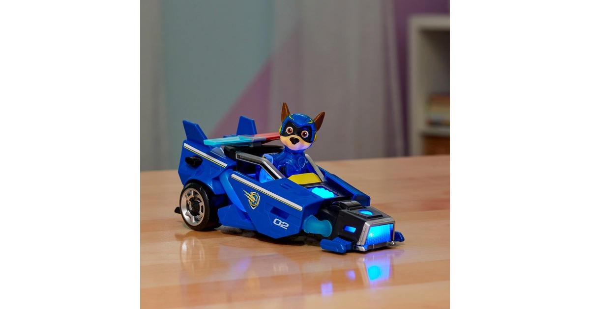 Spin Master Paw Patrol Mighty Kinofilm - Basis Fahrzeug von Chase mit Welpenfigur, Spielfahrzeug