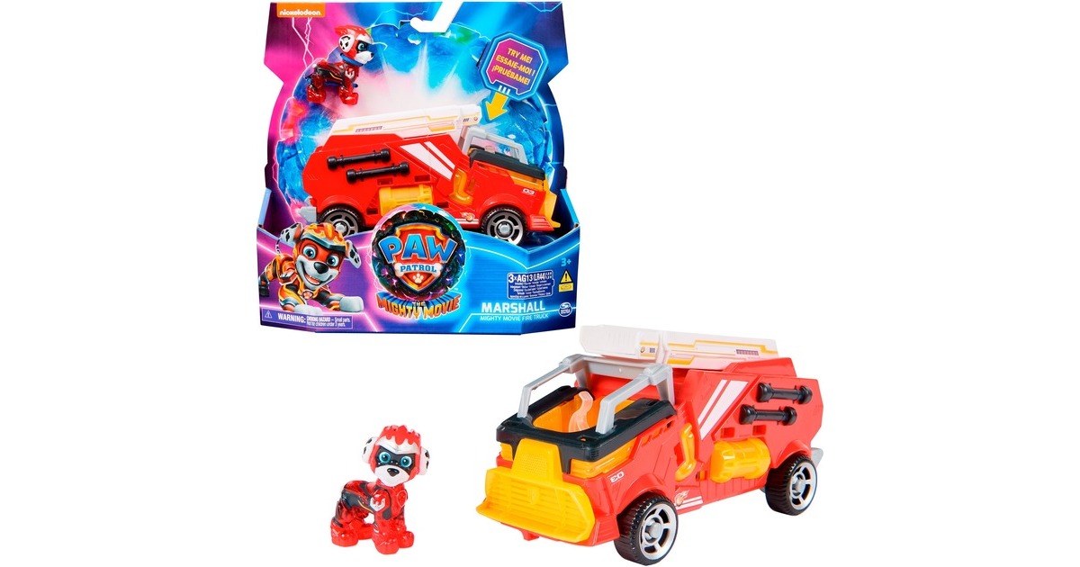 Spin Master Paw Patrol Mighty Kinofilm - Basis Fahrzeug von Marshall mit Welpenfigur, Spielfahrzeug