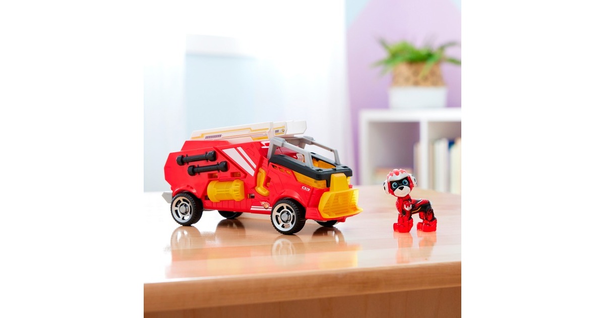 Spin Master Paw Patrol Mighty Kinofilm - Basis Fahrzeug von Marshall mit Welpenfigur, Spielfahrzeug