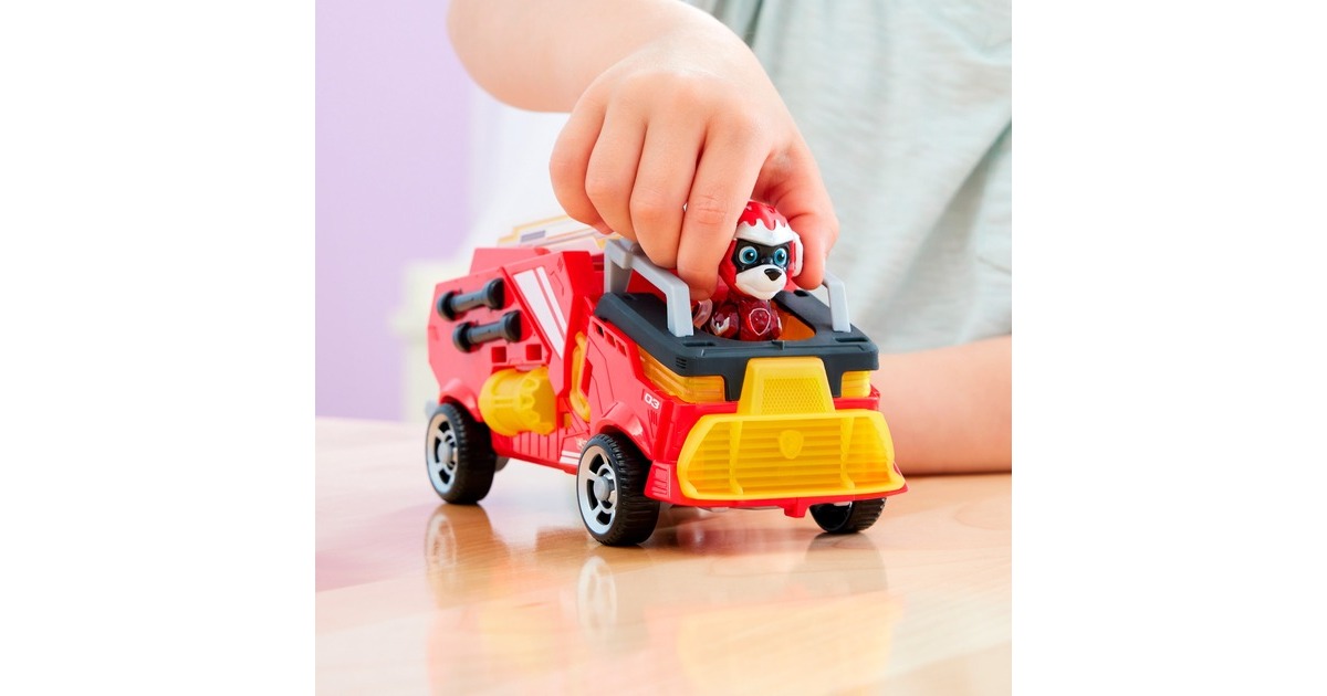 Spin Master Paw Patrol Mighty Kinofilm - Basis Fahrzeug von Marshall mit Welpenfigur, Spielfahrzeug