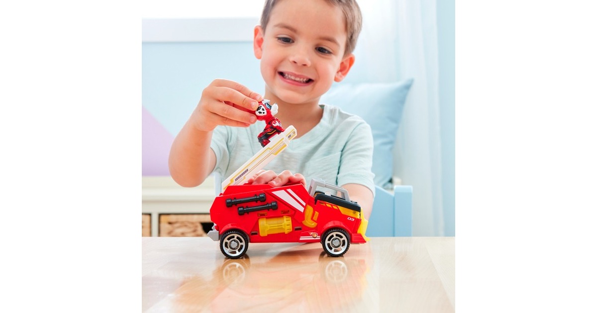 Spin Master Paw Patrol Mighty Kinofilm - Basis Fahrzeug von Marshall mit Welpenfigur, Spielfahrzeug