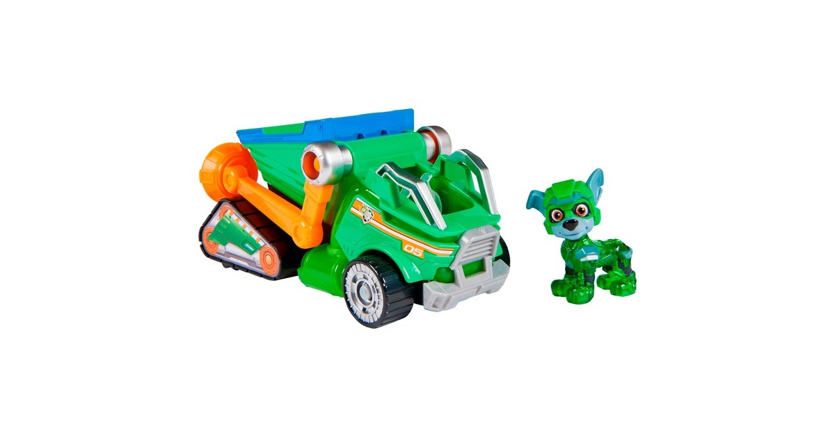 Spin Master Paw Patrol Mighty Kinofilm - Basis Fahrzeug von Rocky mit Welpenfigur, Spielfahrzeug