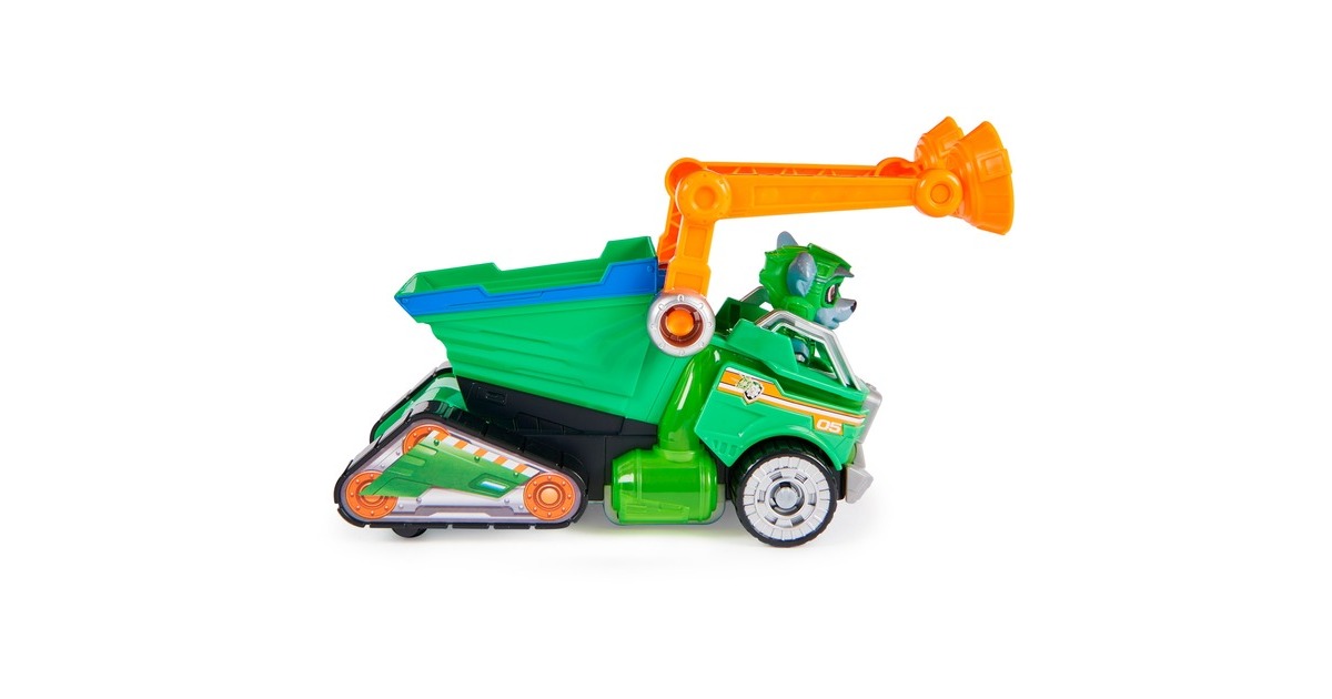 Spin Master Paw Patrol Mighty Kinofilm - Basis Fahrzeug von Rocky mit Welpenfigur, Spielfahrzeug