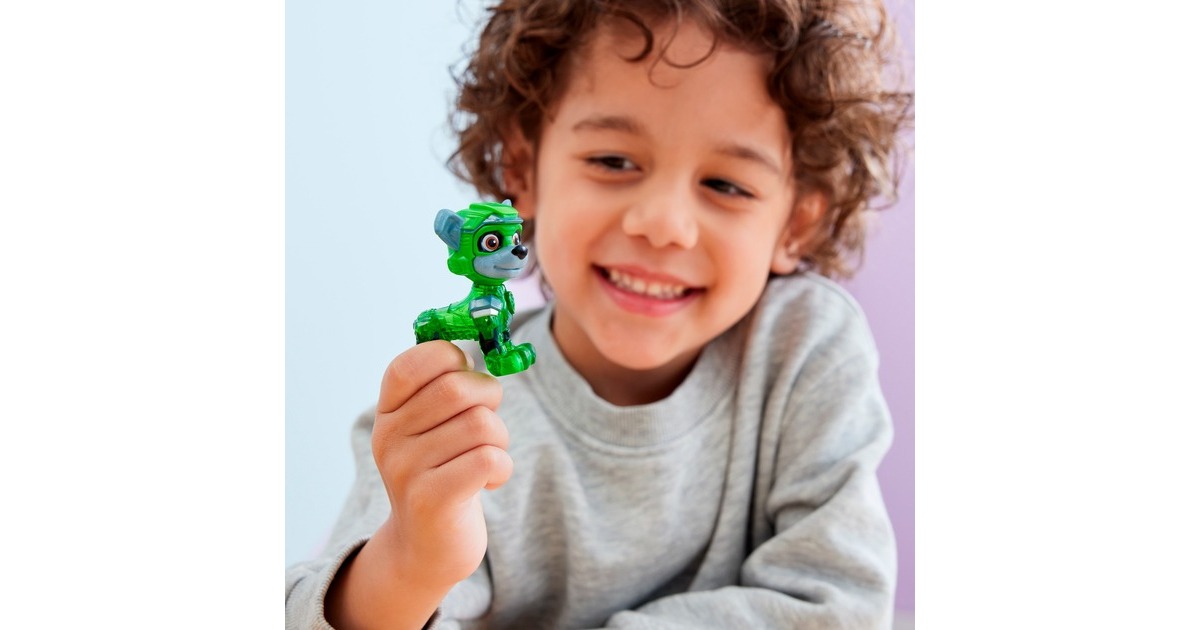 Spin Master Paw Patrol Mighty Kinofilm - Basis Fahrzeug von Rocky mit Welpenfigur, Spielfahrzeug